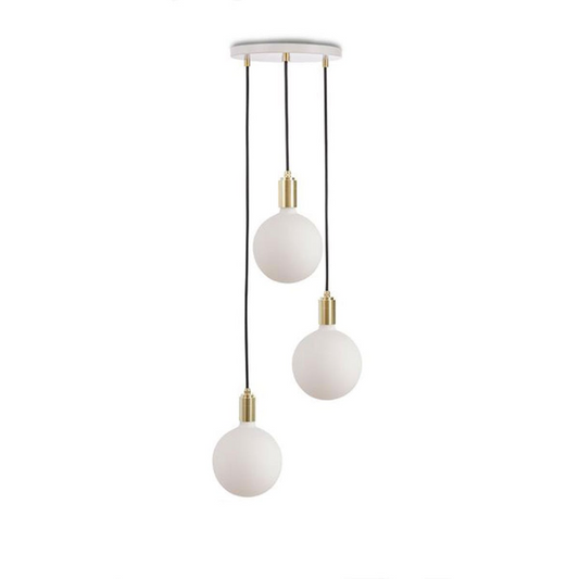 Canopy & Sphere Bulb Triple Ceiling Plate & Pendant Set, 400 x 25 cm, White & Brass