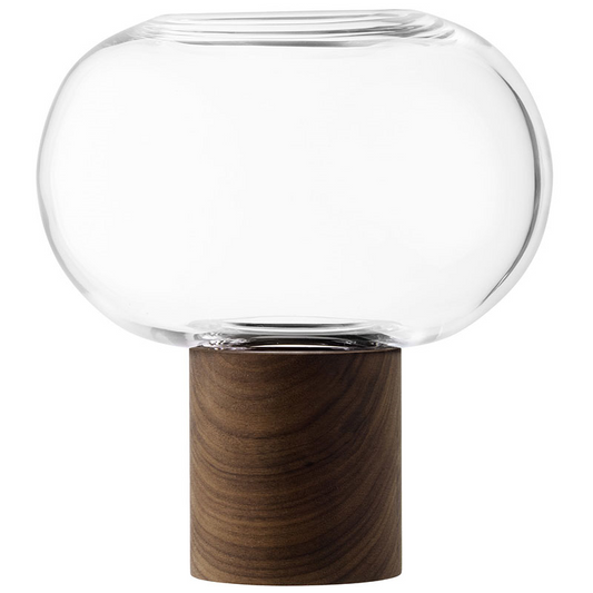 Oblate Vase, H21.5 cm, Clear/Walnut