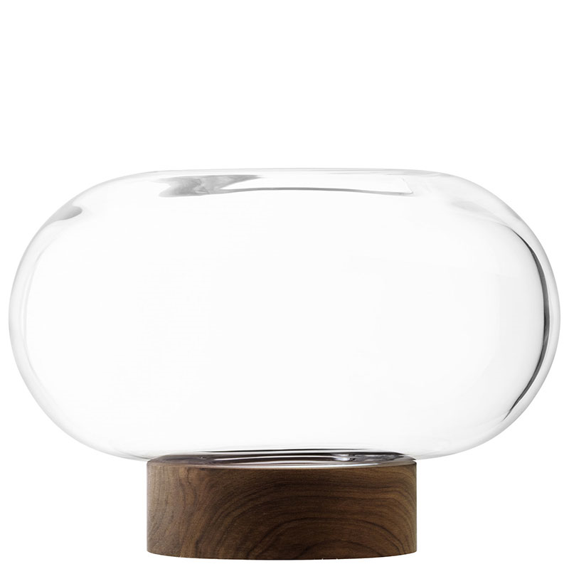 Oblate Vase/Lantern, H19.5 cm, Clear/Walnut
