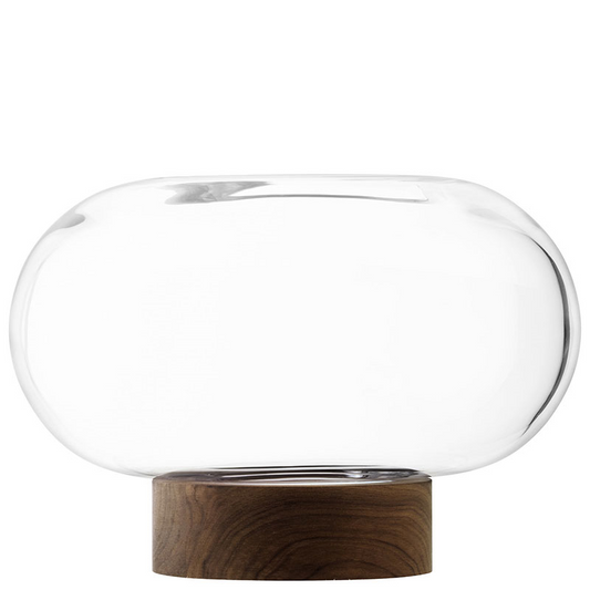 Oblate Vase/Lantern, H19.5 cm, Clear/Walnut